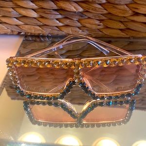 Designer Bling sunglasses. Boutique style sunnies w gold and green rhinestones.